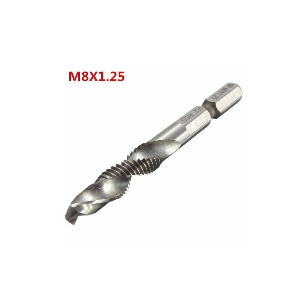 (M8x1.25) HSS 1/4 Inch Hex Shank Combination Metric Drill Tap Bit M3/M4/M5/M6/M8/M10