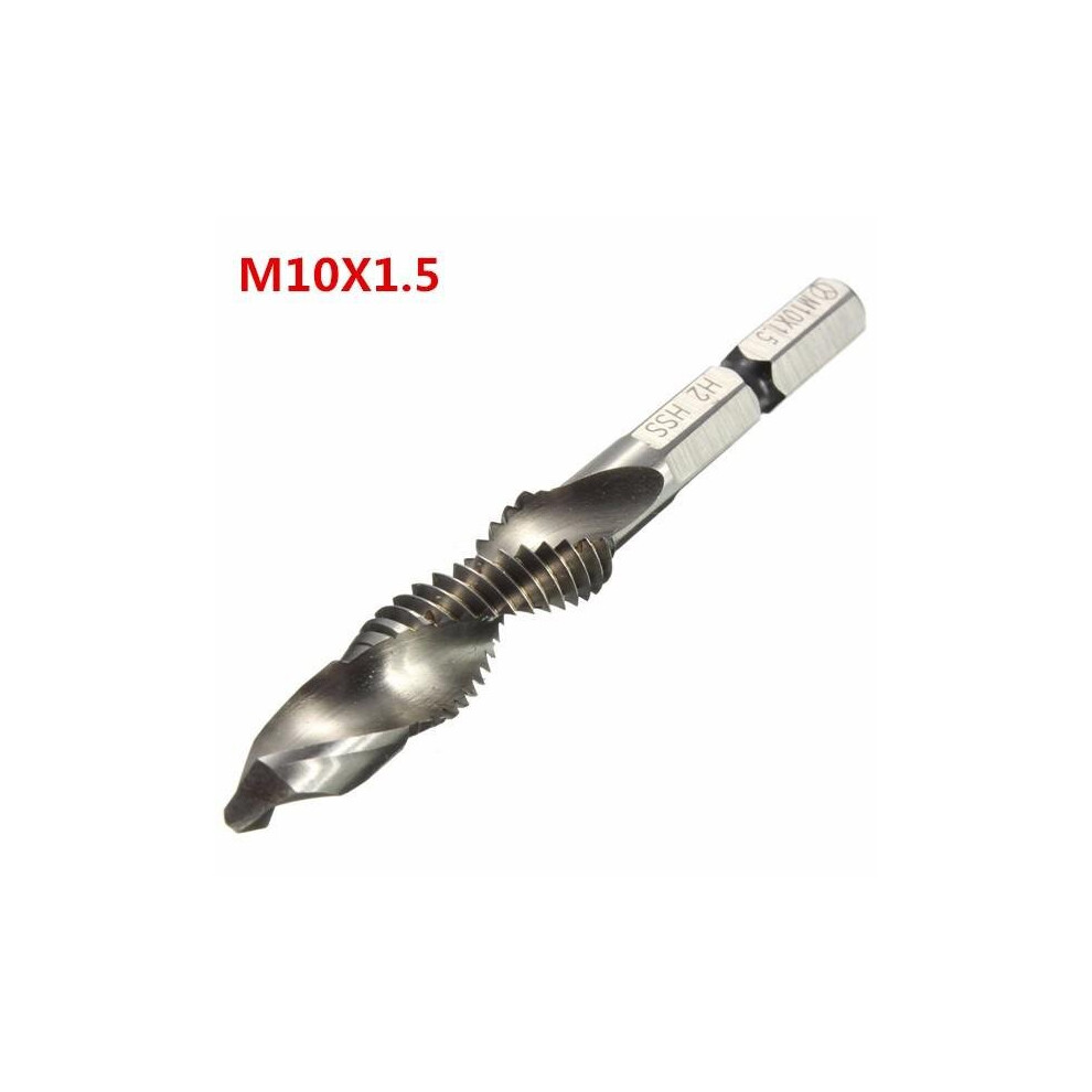 (M10x1.5) HSS 1/4 Inch Hex Shank Combination Metric Drill Tap Bit M3/M4/M5/M6/M8/M10