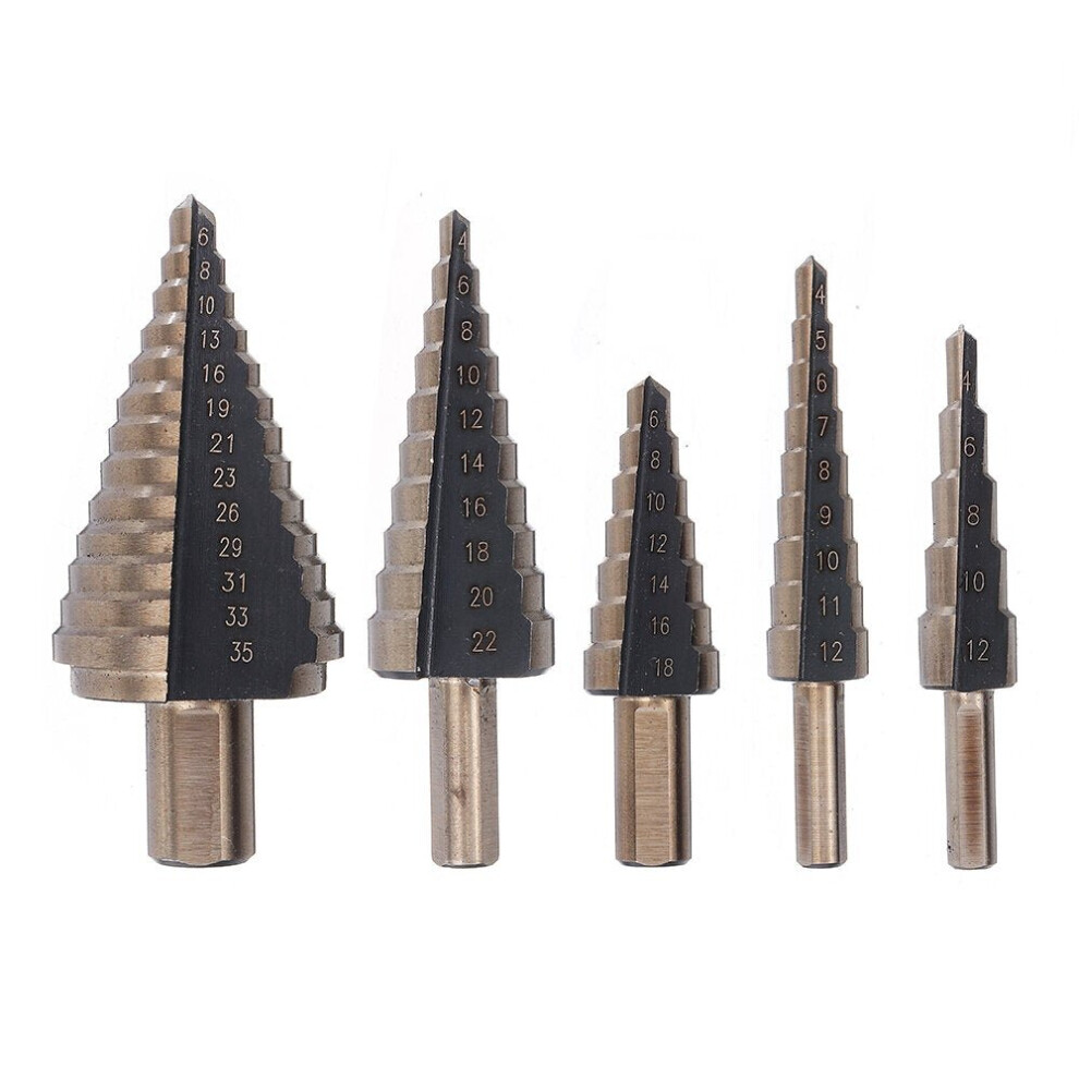 (ClothÂ Bag Packing) 5pcs 4-35mm HSS Step Drill Bit Set Multiple Hole Metric Size with Aluminum Case