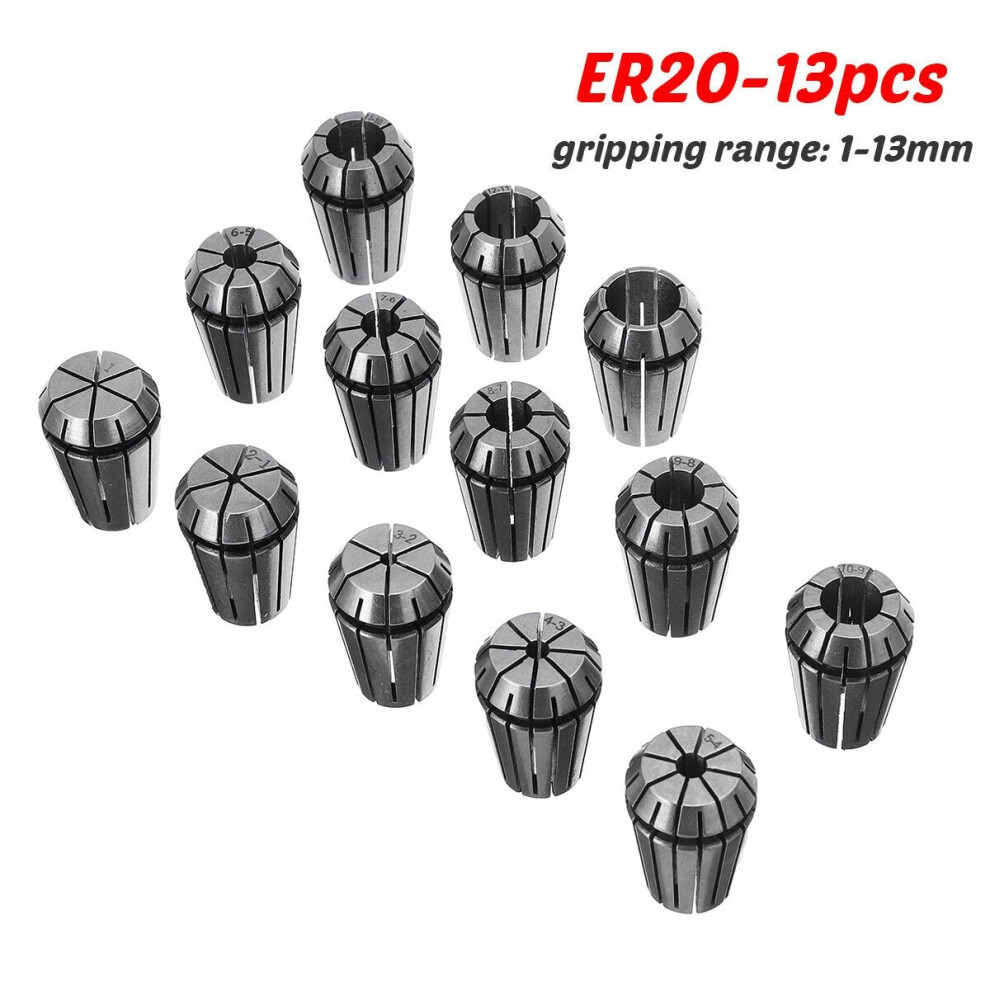 (ER11-13pcs) ER11 ER16 ER20 Spring Collet Chuck Set CNC Milling Lathe Tool for Engraving Machine