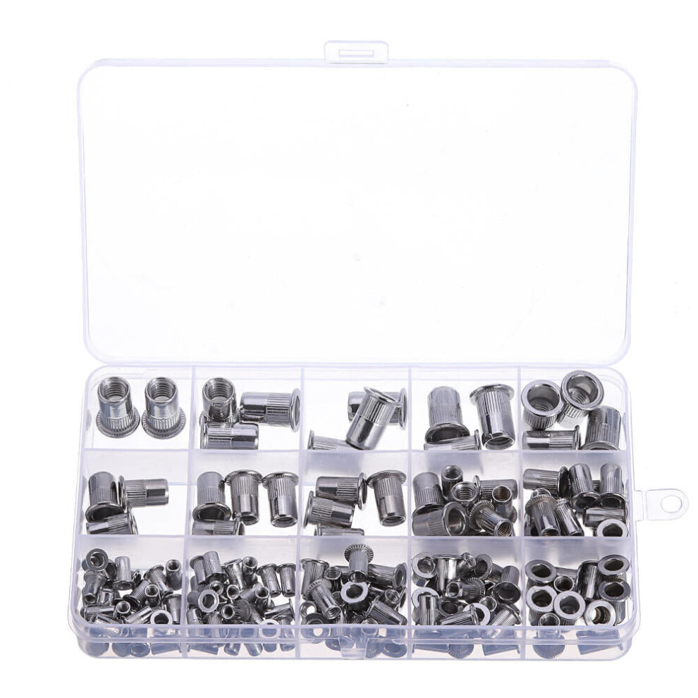 180Pcs M3/M4/M5/M6/M8/M10 Stainless Steel Rivet Nut Threaded Countersunk Head Insert Nut Tool Kits