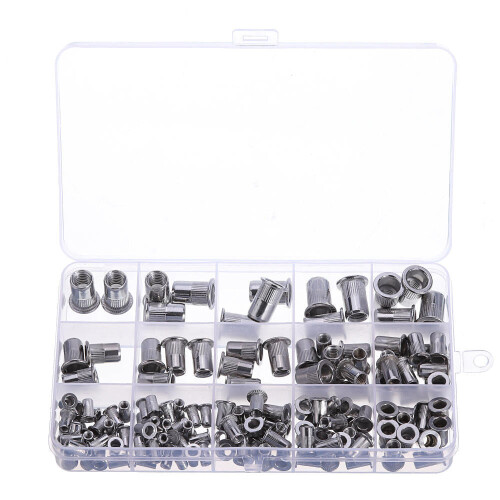 180Pcs M3/M4/M5/M6/M8/M10 Stainless Steel Rivet Nut Threaded Countersunk Head Insert Nut Tool Kits 1