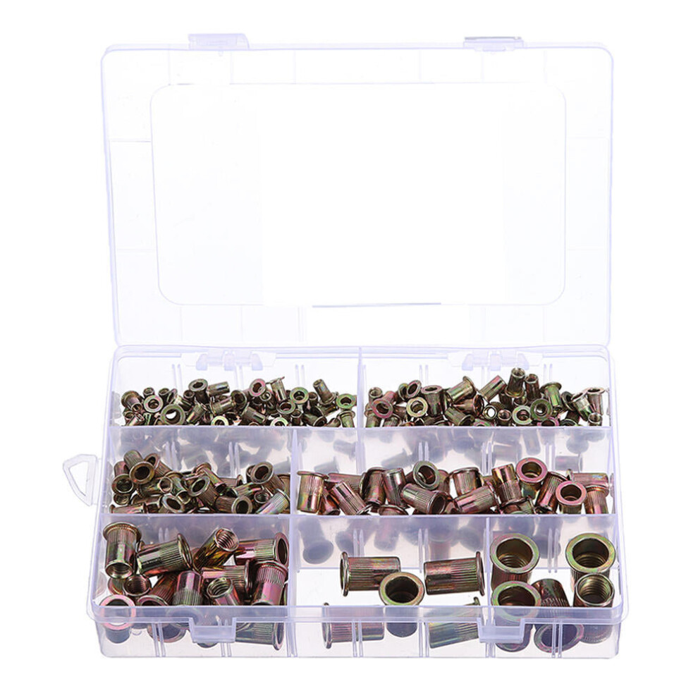 220Pcs M3/M4/M5/M6/M8/M10 Zinc Plated Rivet Nut Threaded Countersunk Head Insert Nut Tool Kits 3654659460639