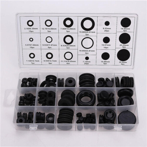 125pcs Wiring Cable Black Rubber Grommets Assortment Kit 2
