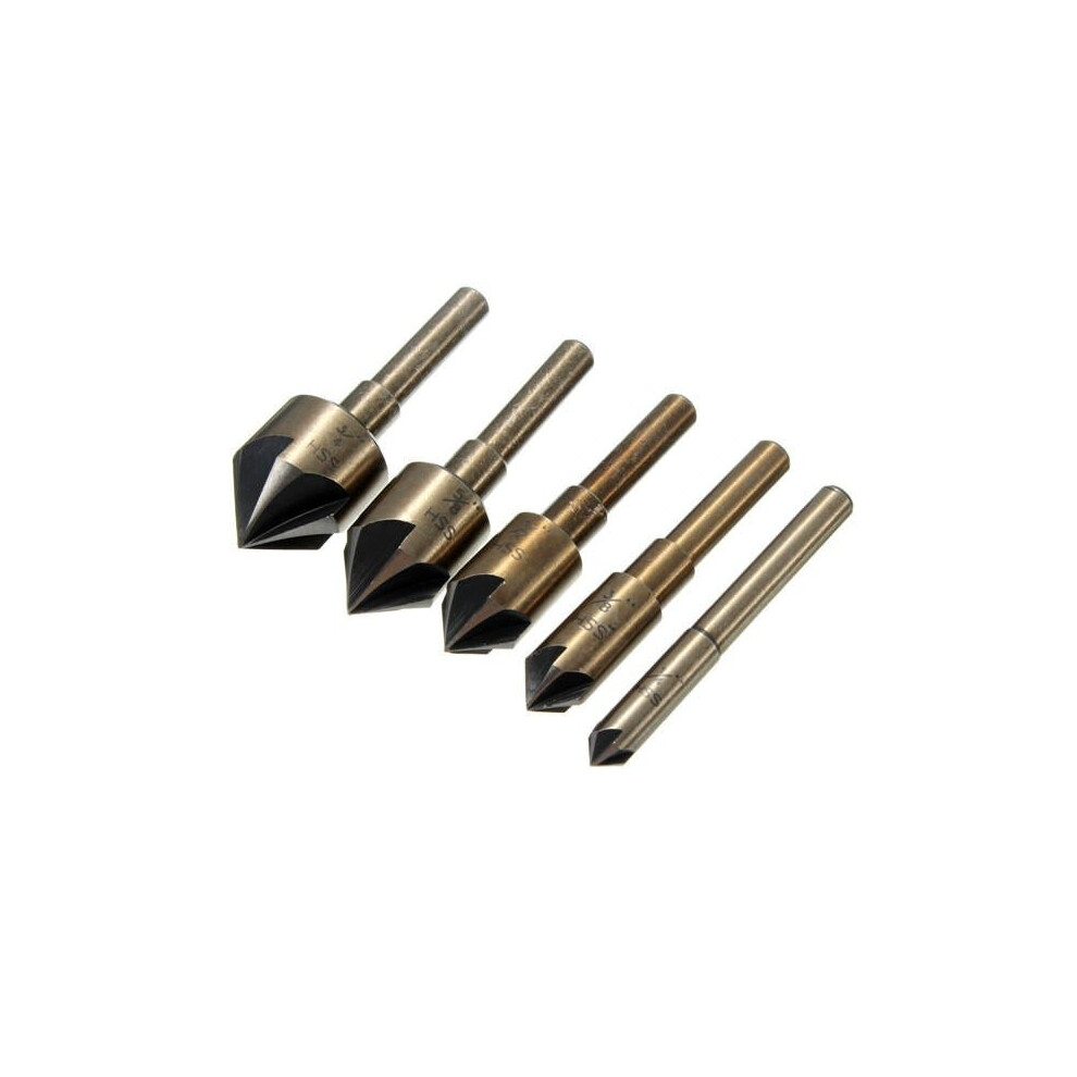 5pcs HSS 82 Degree Deburring Bits Countersink Drill Set Wood Chamfer Chamfering Tool