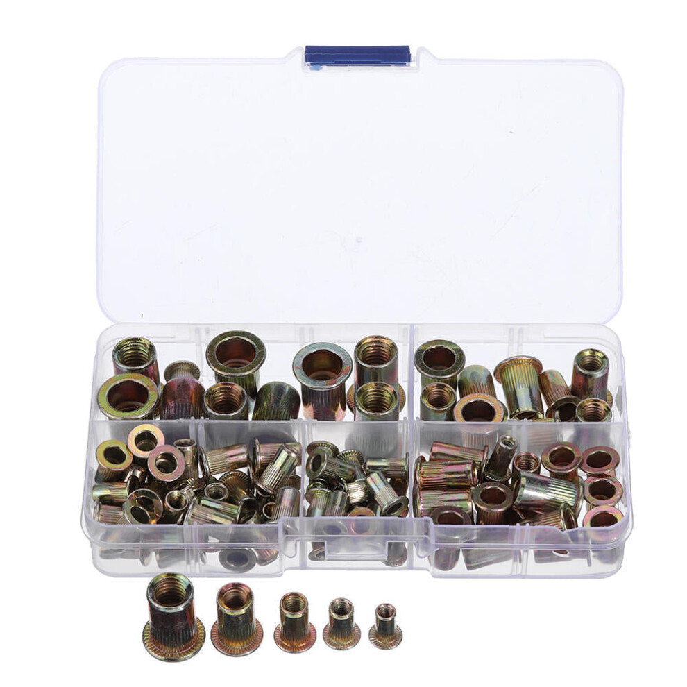 100Pcs M3/M4/M5/M6/M8 Zinc Plated Rivet Nut Threaded Countersunk Head Insert Nut Tool Kits 3654659463579