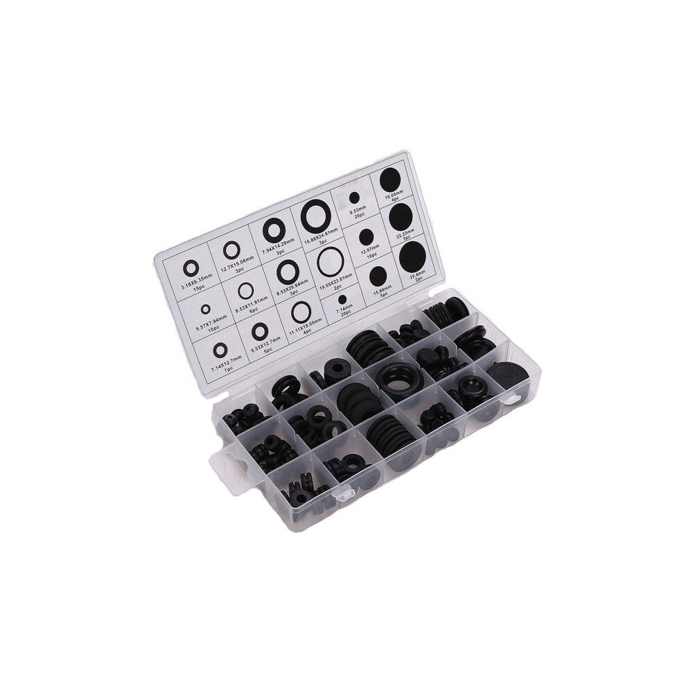 125Pcs Wiring Cable Black Rubber Grommets Assortment Kit 3654659363527