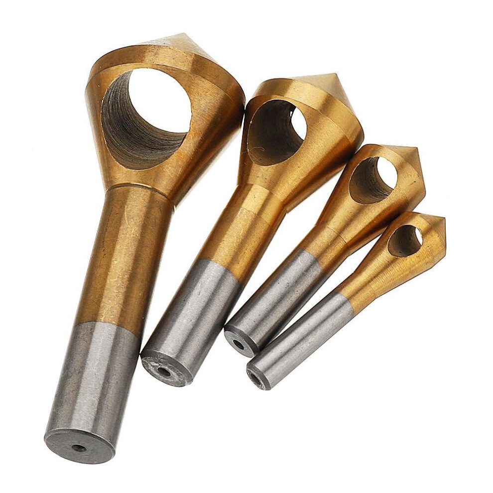 4pcs Countersink Deburring Bit Set Titanium Coated Chamfering Drill Oblique Hole Chamfer