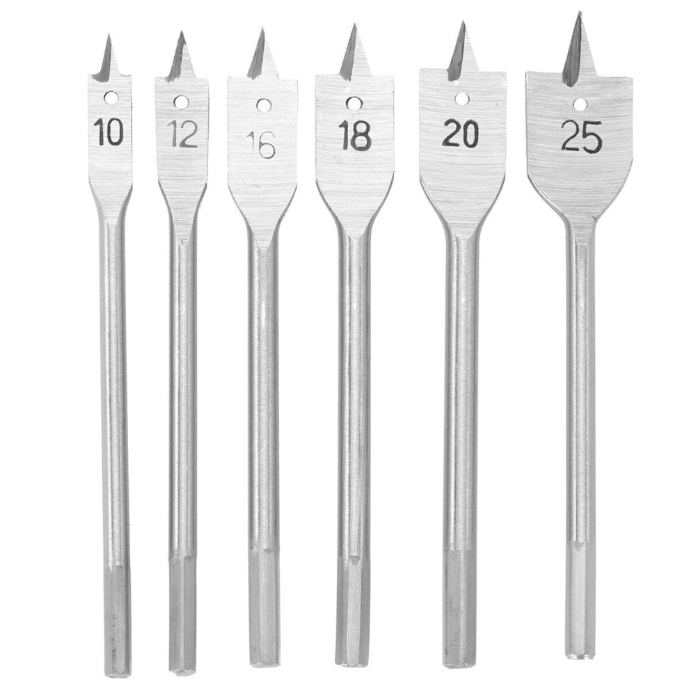 6pcs 10-25mm Flat Spade Drill Bit Hex Shank Woodworking Hole Cutter