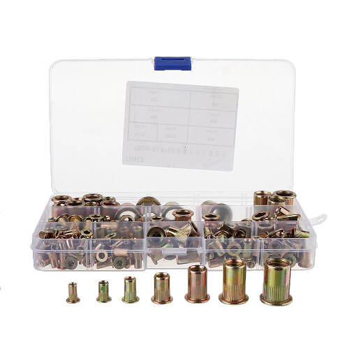 190Pcs M3/M4/M5/M6/M8/M10/12 Carbon Steel Zinc Plated Rivet Nut Threaded Countersunk Head Insert Nut Tool Kits 1
