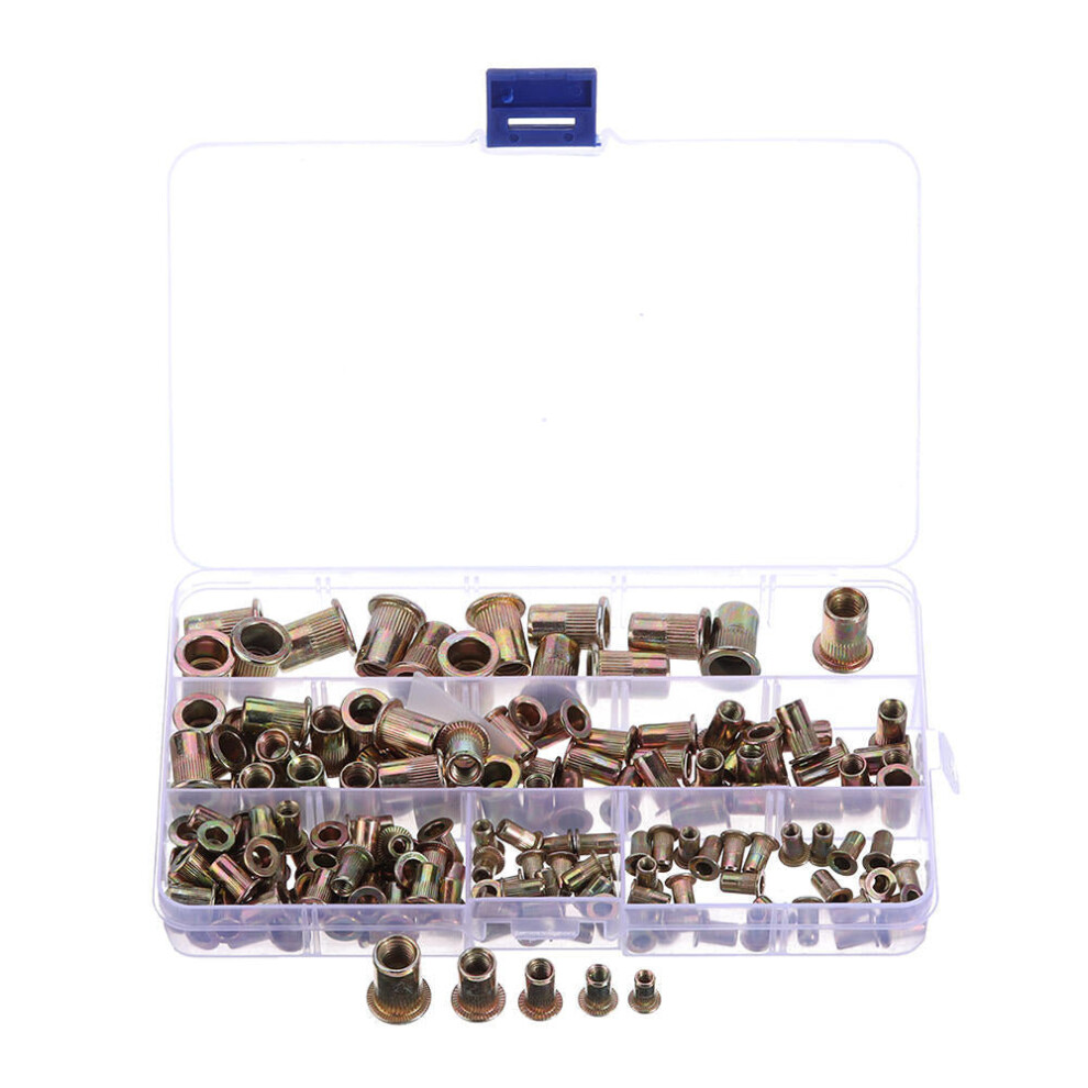 165Pcs M3/M4/M5/M6/M8/M10/12 Zinc Plated Rivet Nut Threaded Countersunk Head Insert Nut Tool Kits