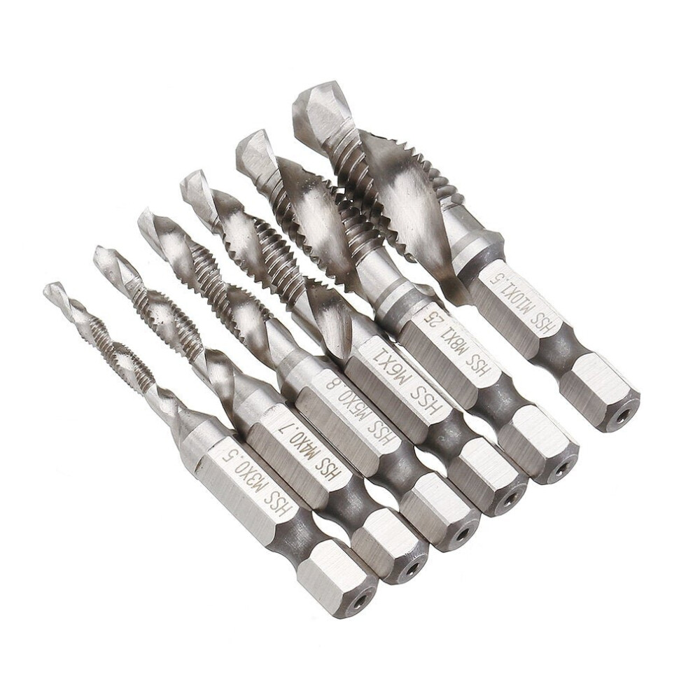 (Metric) 6Pcs Hss 1/4" Hex Shank Countersink Drill Bit Set Unc Or Metric Deburr 6112211910130