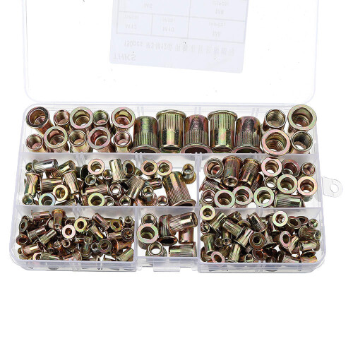 190Pcs M3/M4/M5/M6/M8/M10/12 Carbon Steel Zinc Plated Rivet Nut Threaded Countersunk Head Insert Nut Tool Kits 2
