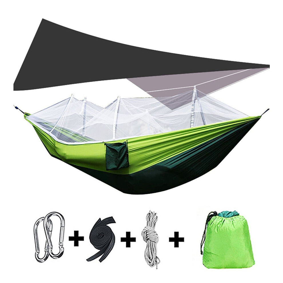 (Green) 300kg Portable Double Camping Hammock Parachute Fabric With Mosquito Net