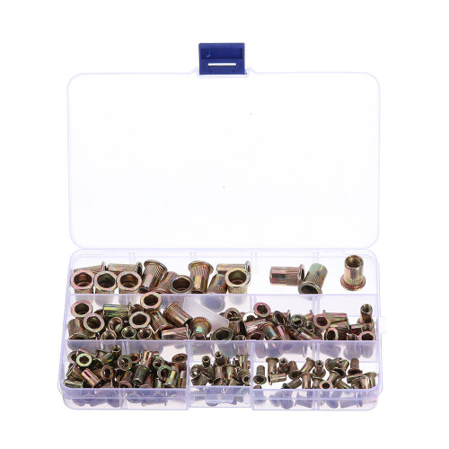 165Pcs M3/M4/M5/M6/M8/M10/12 Zinc Plated Rivet Nut Threaded Countersunk Head Insert Nut Tool Kits 2