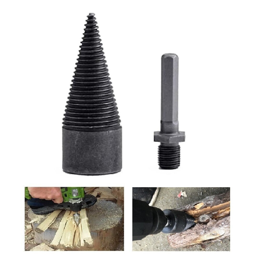 (SDS Plus Shank(Round), 42mm) 1Pc 32/42mm HSS Round/Square/Hexagonal Shank Firewood Drill Bit Splitter Wood Split Cone For Tree Cutting