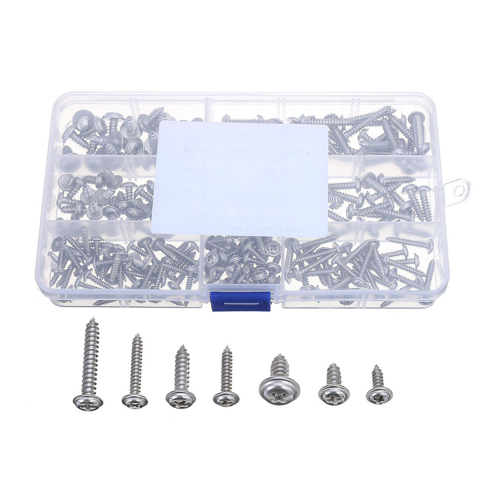 220pcs M3/M4/M5 Stainless Steel 304 Pan Head Phillip Trapper Self Trapping Screw