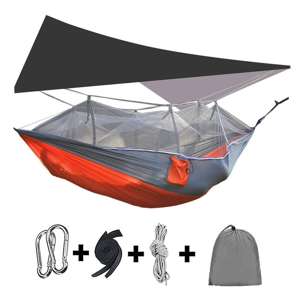 (Gray) 300kg Portable Double Camping Hammock Parachute Fabric With Mosquito Net