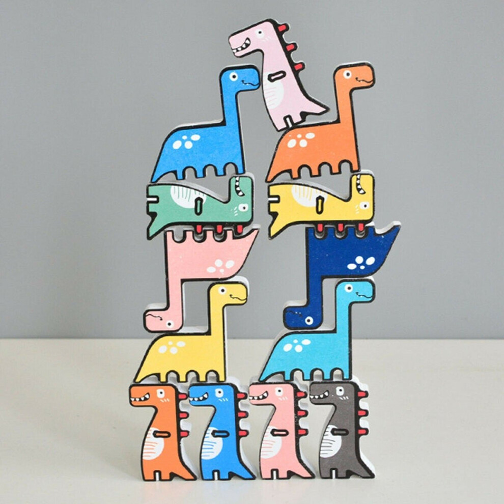 (Dinosaur) 11/13 Pcs Creative Panda Dinosaur Wooden Stacking Game Building Blocks Early Educational Toy for Kids Gift