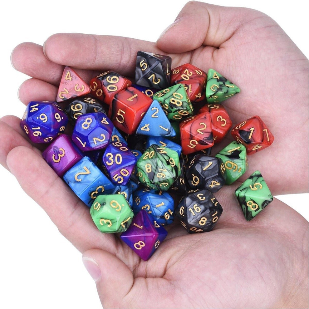 35Pcs Polyhedral Dice Set Multisided Dices Swirl RPG Role Playing Games Gadget W/ bag