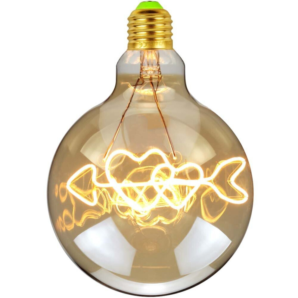 (220-240V) 4W E27 2300K LED Incandescent Light Bulb Amber Glass One Arrow Through Two Hearts Filament Pattern Edison Bulb