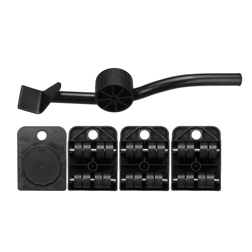 (Black) 5Pcs Heavy Duty Furniture Slider Lifter Movers Tool Kit Roller Transport Trolley 6112211915746