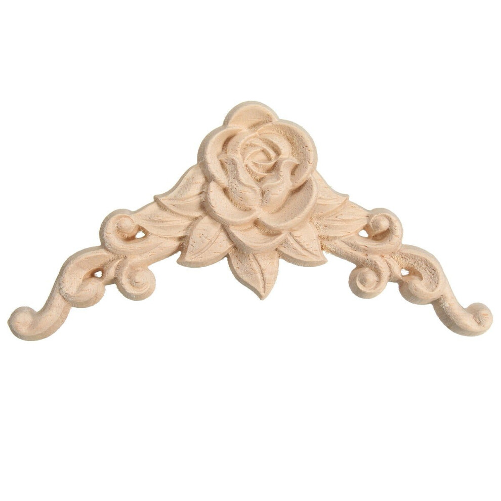 Wood Carving Applique Unpainted Flower Decal for Furniture Cabinet 8x8cm