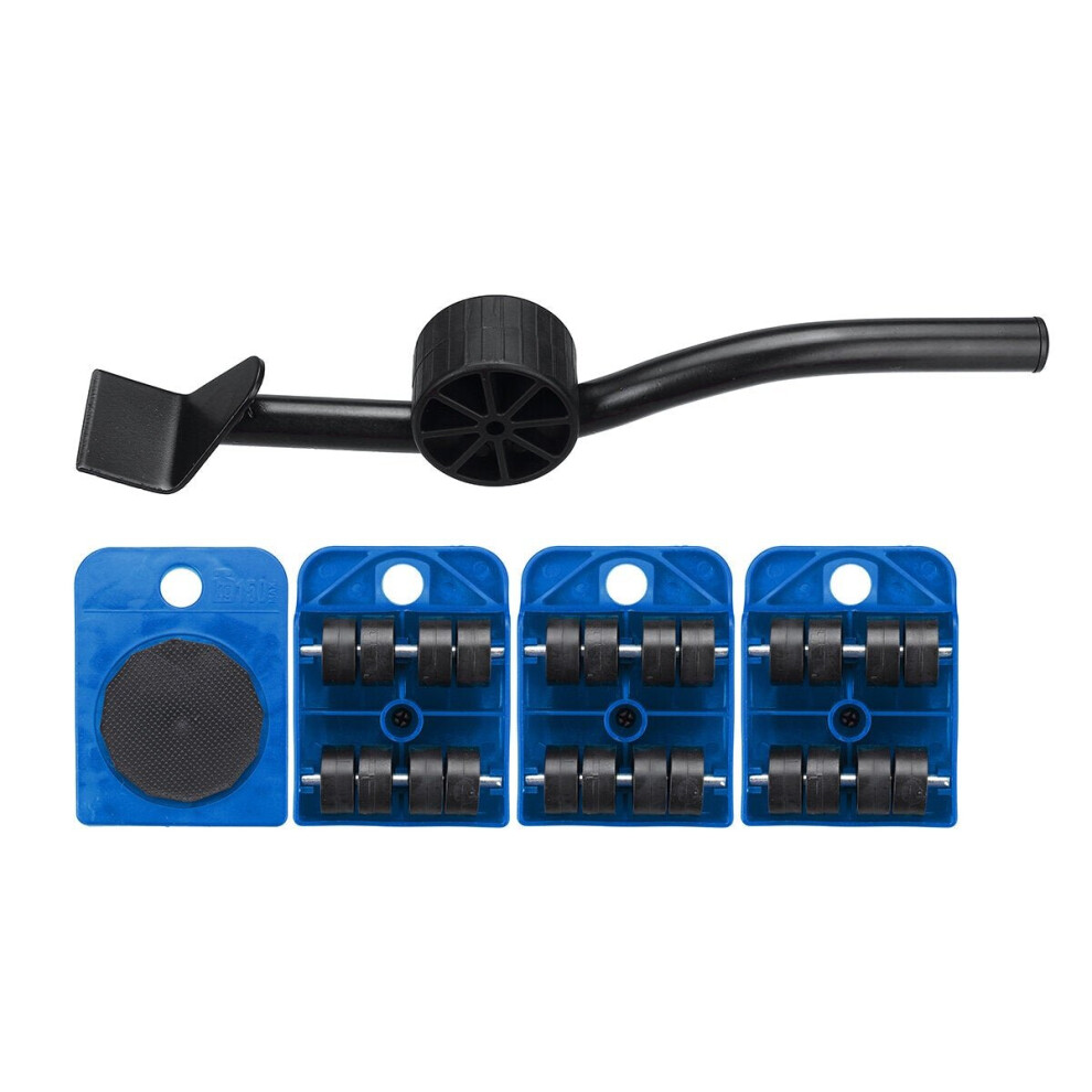 (Blue) 5Pcs Heavy Duty Furniture Slider Lifter Movers Tool Kit Roller Transport Trolley 3654659407702