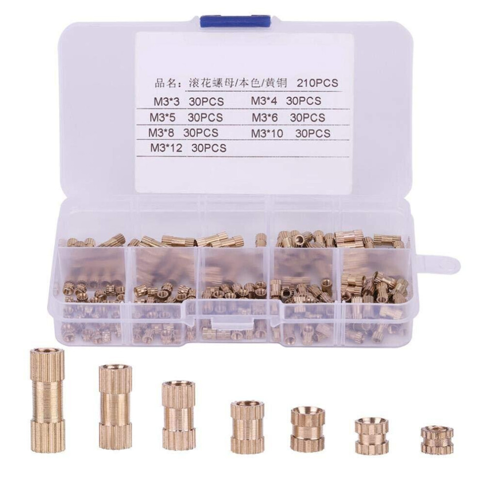 M3BN7 210Pcs M3 Brass Cylinder Knurled Threaded Round Insert Embedded Nut Assortment Set