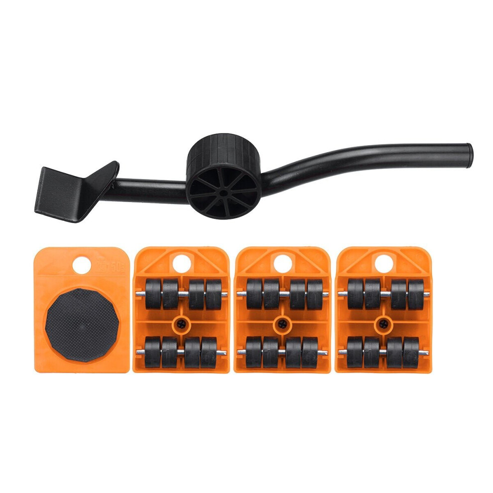 (Yellow) 5Pcs Heavy Duty Furniture Slider Lifter Movers Tool Kit Roller Transport Trolley 6112212023228