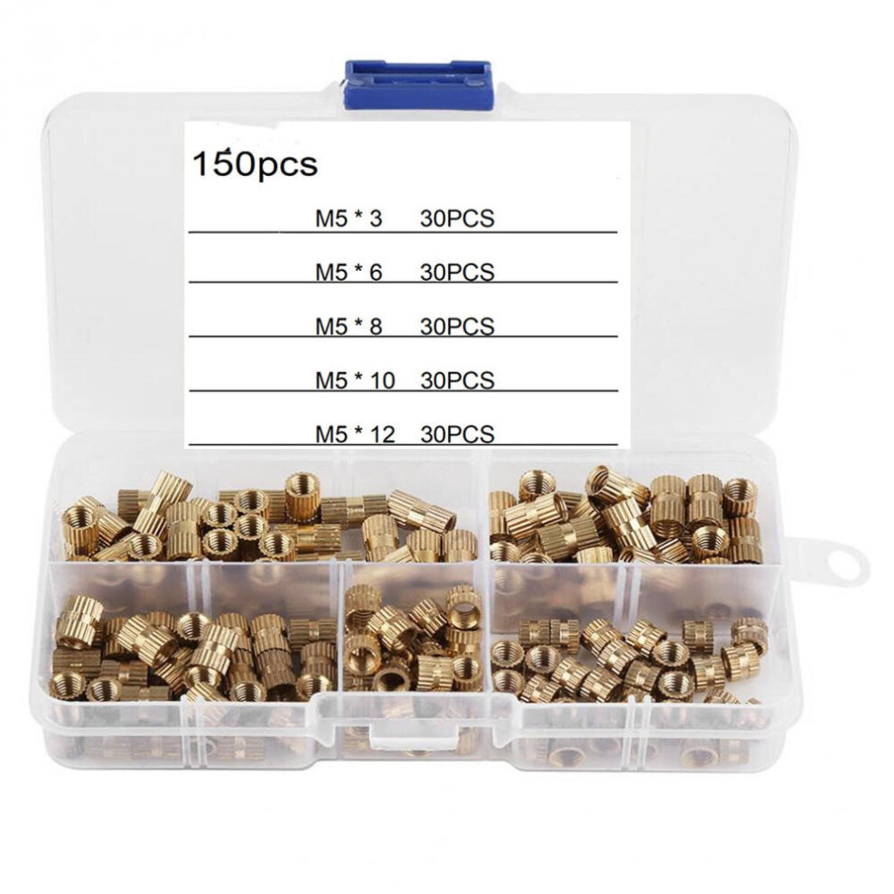 150Pcs M5 Brass Cylinder Knurled Threaded Round Insert Nuts Embedded Nut Assortment Kit 3654659462893