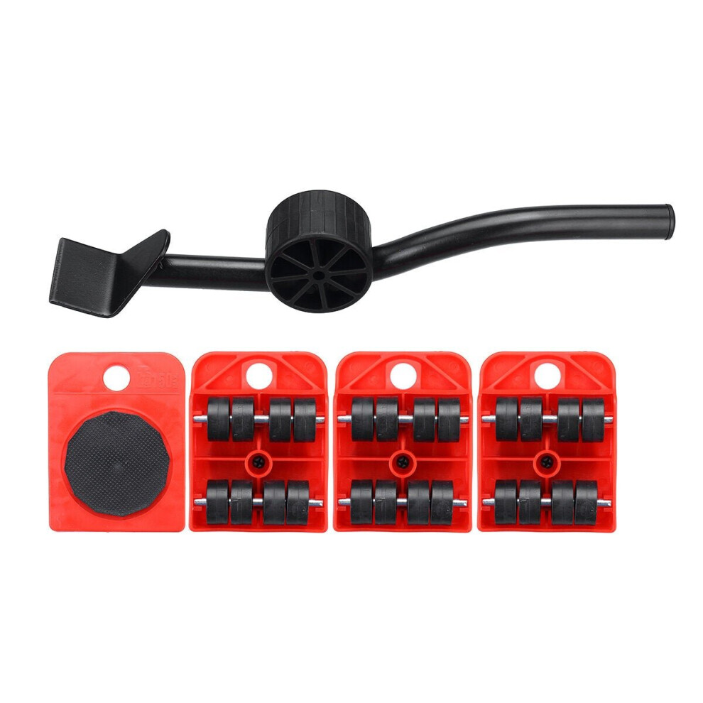 (Red) 5pcs Heavy Duty Furniture Slider Lifter Movers Tool Kit Roller Transport Trolley