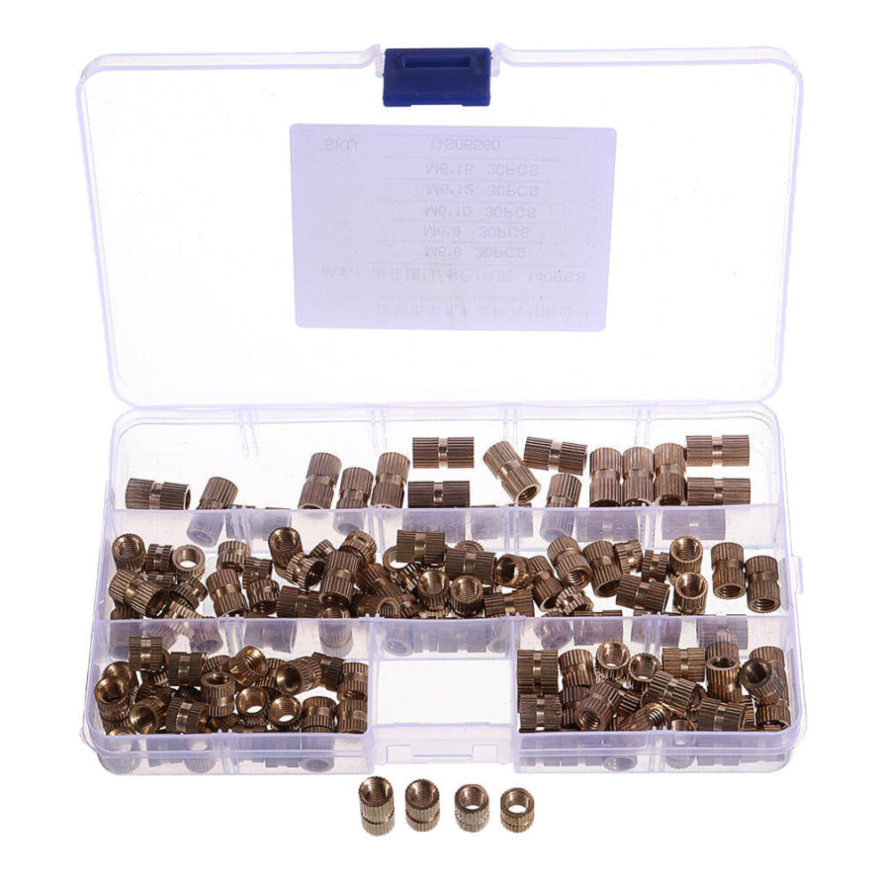 140Pcs M6 Knurled Brass Round Female Thread Knurled Nuts Round Insert Embedment Nut Assortment Set