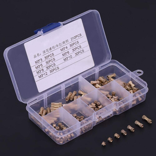 M3BN7 210Pcs M3 Brass Cylinder Knurled Threaded Round Insert Embedded Nut Assortment Set 2