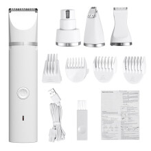 4 in 1 Pet Hair Trimmer Paw Claw Nail Grinder Cat Dog USB Rechargeable Cordless Shaver Cutter Low Noise Full Washable Electric Grooming Clipper
