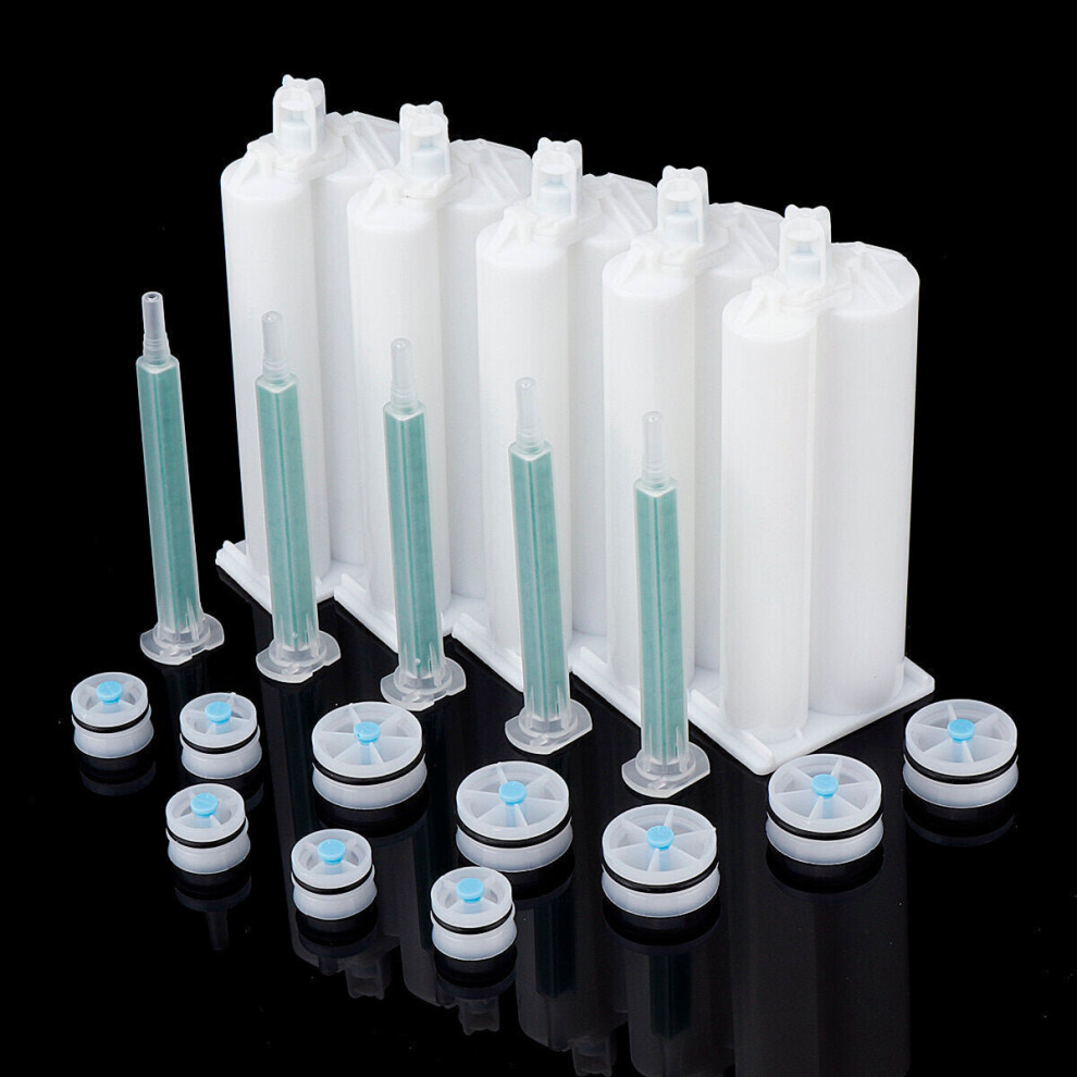 5Pcs/set 50ml 2:1 AB Glue Tube Dual Glue Cartridge Two Component Dispenser Tube with Mixing Tube Mixing Syringe for Industrial Glue Applicator