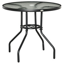 Outsunny Outdoor Round Dining Table Tempered Glass Top w/ Parasol Hole