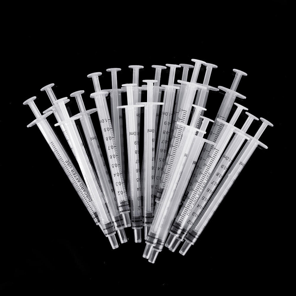 20Pcs/Set 1ml Plastic Dispensing Syringe Injector No Needles 0.01ml Graduation for Refilling and Measuring Liquids Industrial Glue Applicator