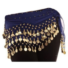 Royal Blue Belly Dance Wrap Hip Scarf Belt With Gold Coins
