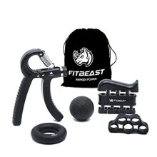 FitBeast Hand Grip Strengthener Forearm Grip Workout Kit - 5 Pack, Adjustable Hand Gripper, Finger Exerciser, Finger Stretcher, Exercise Ring & S