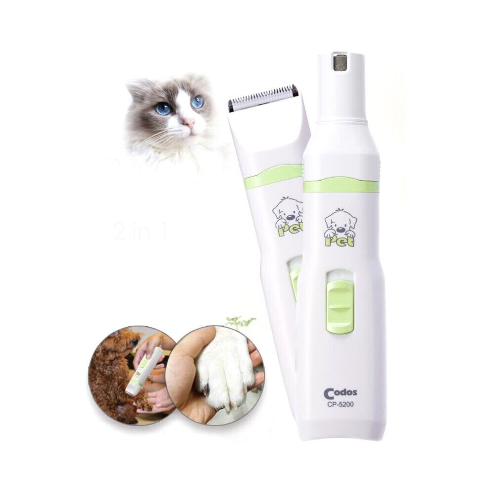 2 in 1 Professional Pet Dog Cat Hair Trimmer Paw Nail Grinder Grooming Clippers Nail Cutter Hair Cutting Machine Pet Care Tool