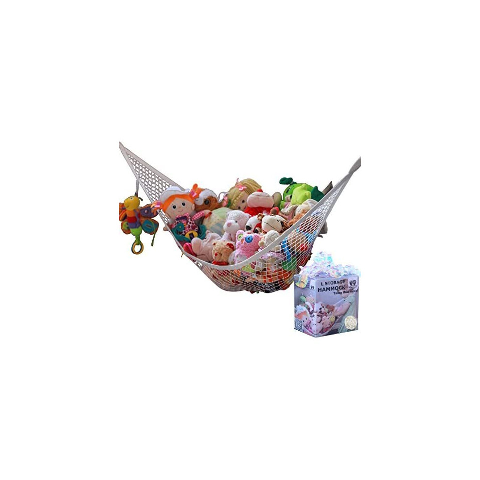 MiniOwls Toy Storage Hammock - Plush Animal Organizer for Bedroom Wall, Gift Idea for Baby Girl/Boy Birthday or Shower (White, Large)