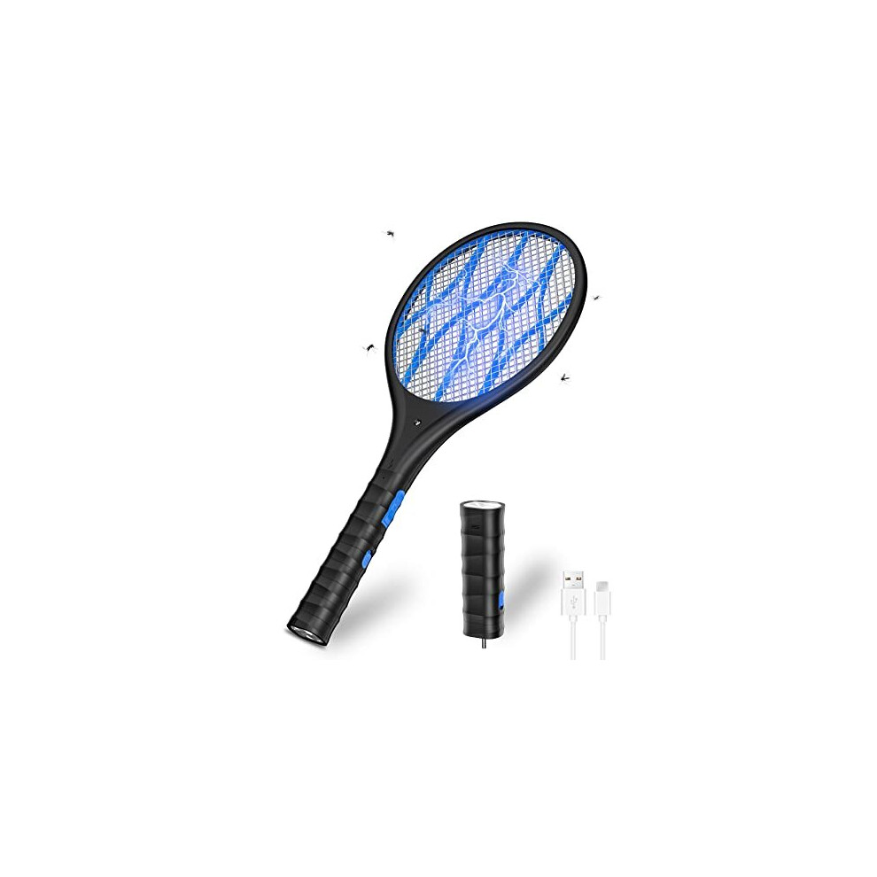 CONOPU Fly Zapper Bug Zapper with 2 Rechargeable Ports, Electric Fly Swatter with 4000 Voltage, Fast USB Charging, Fly Killer Safe 3-Layer Protec