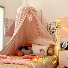 Children Bed Canopy Round Dome, Nursery Decorations, Cotton Mosquito Net, Kids Princess Play Tents, Room Decoration for Baby (Pink)