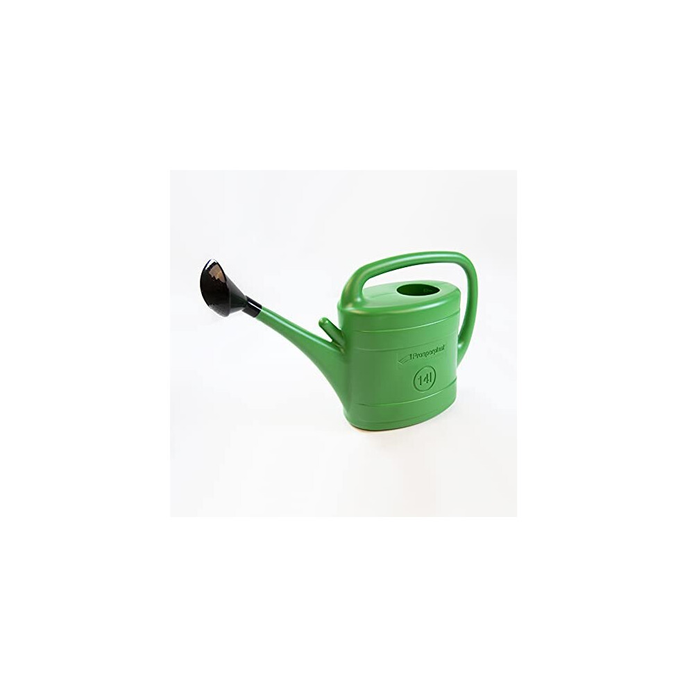 Prosperplast 14L Green Plastic Watering Can w/Black Rose Head For Veg Patches & Large Plants