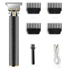 (Silver) USB Rechargeable Ceramic Trimmer Barber Hair Clipper Machine Hair Cutting Beard Trimmer Hair Men Haircut Styling Tool