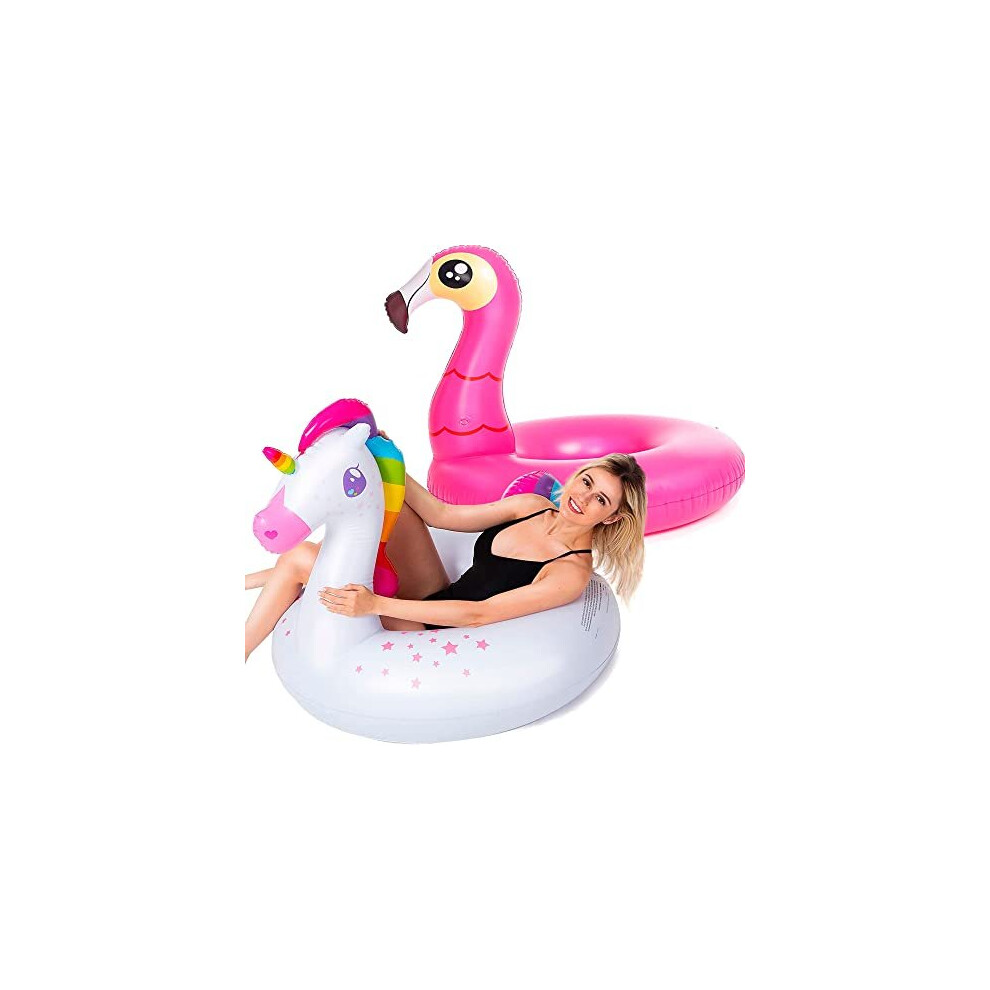 JOYIN Inflatable Flamingo and Unicorn Pool Float, Swimming Rings, Swimming Raft, Beach Swimming Pool Toy, Summer Pool Air Mattress for Adults & C