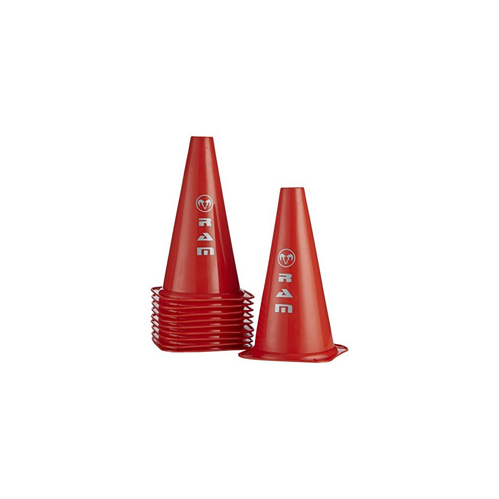 Traffic Cones - Ram Rugby - 12 Inch Multi-Purpose Sports Training Cones - Set Of 10 - Red - Supplied In Drawstring Carry Bag 