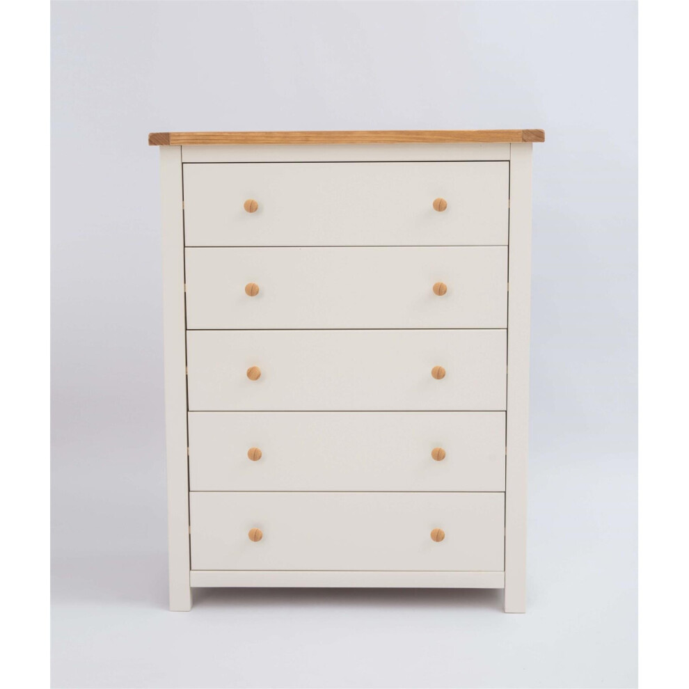 5 Drawer Chest Off White Bedroom Furniture Clothing Storage Country Wood Unit
