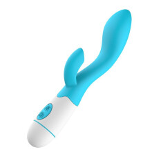 (Blue) 30 Frequency Rabbit Vibrator Erotic Dual Vibrating Anal Vagina G-spot Masturbator